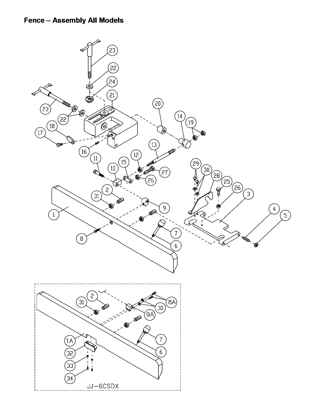 Fig-0 Diagram and Parts List for 708457DXK  Jet Planer Jointer