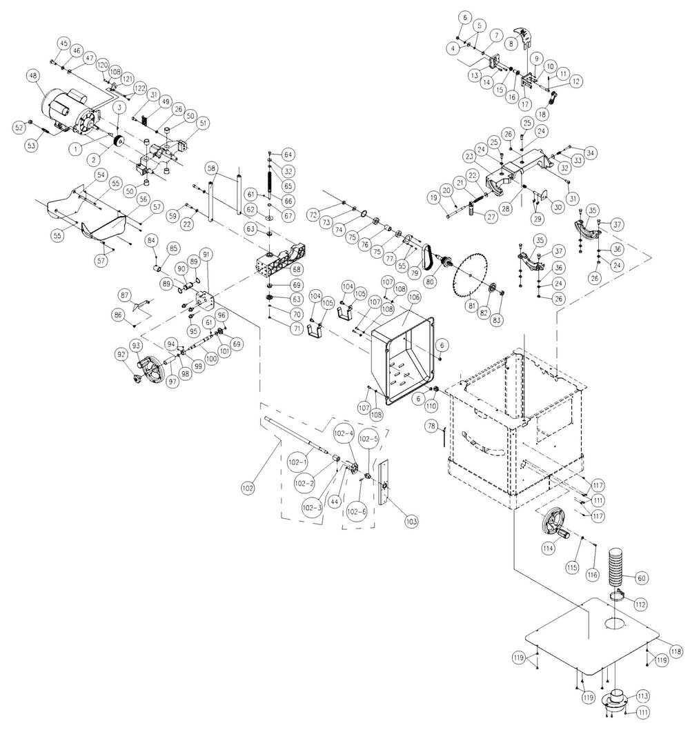 Motor And Trunnion Diagram and Parts List for JPS2-115  Jet Table Saw