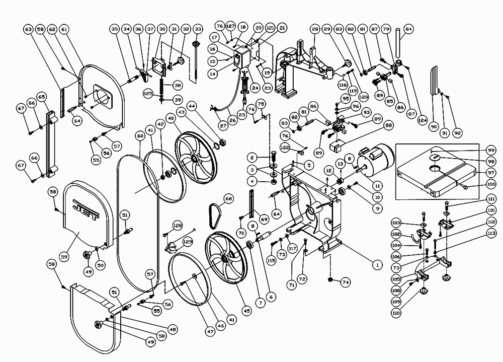 Fig-0 Diagram and Parts List for 708113A  Jet Table Saw