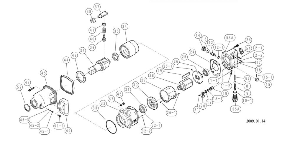 Square Drive Impact Wrench Diagram and Parts List for 505955 5000 Jet Wrench