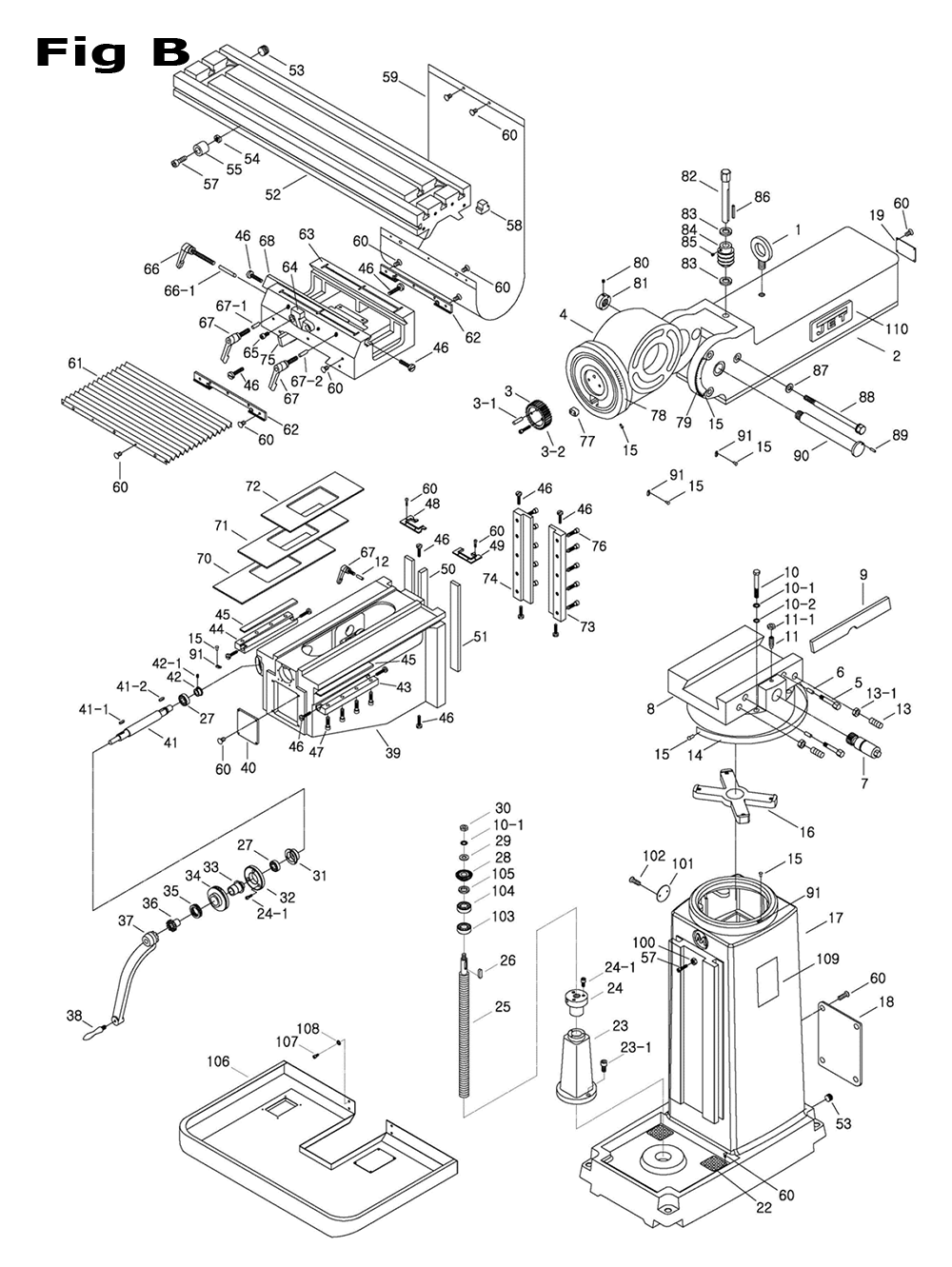 Fig-2 Diagram and Parts List for 698120  Jet Mill