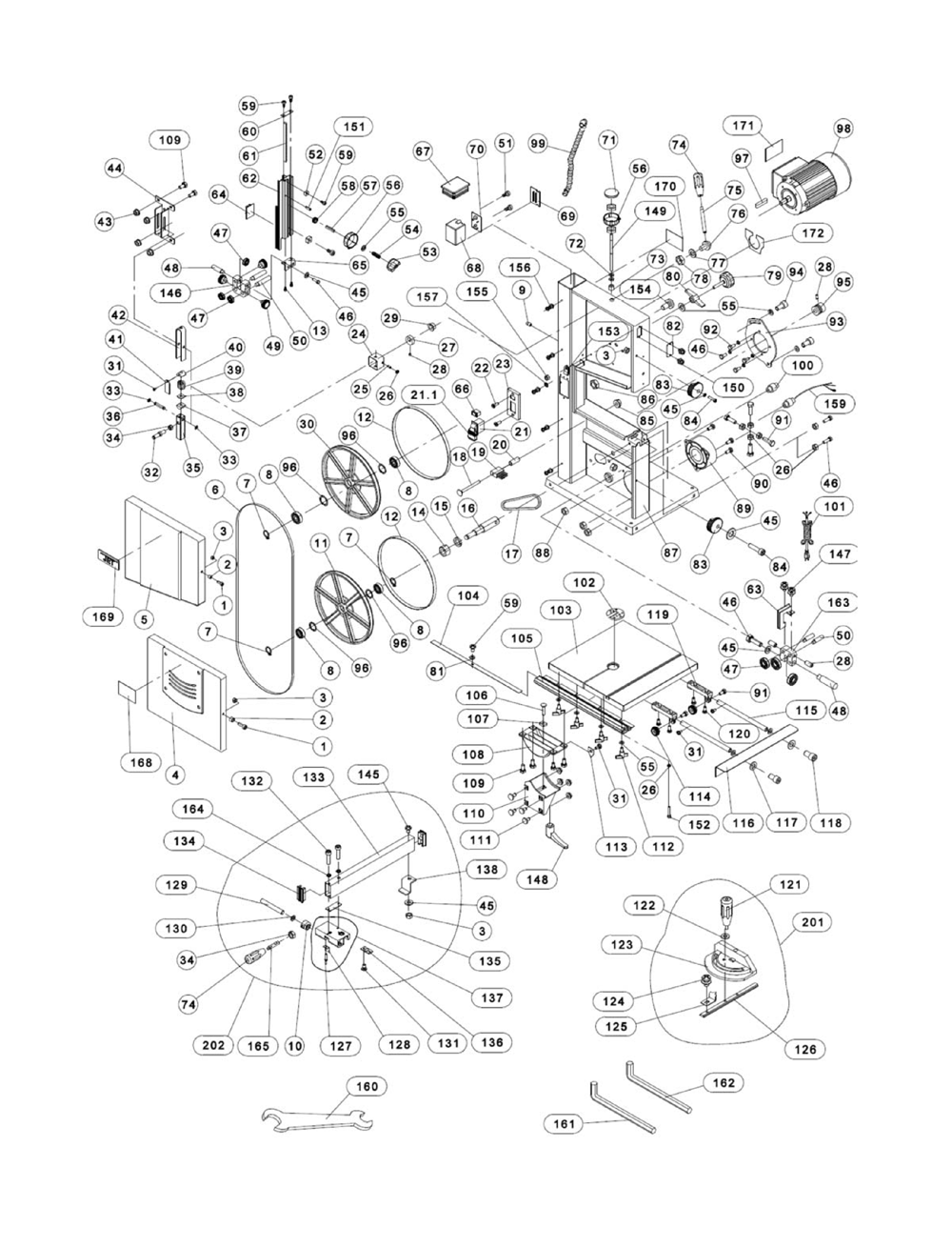 Page 1 Diagram and Parts List for JWB-10 M-714000 Jet Saw
