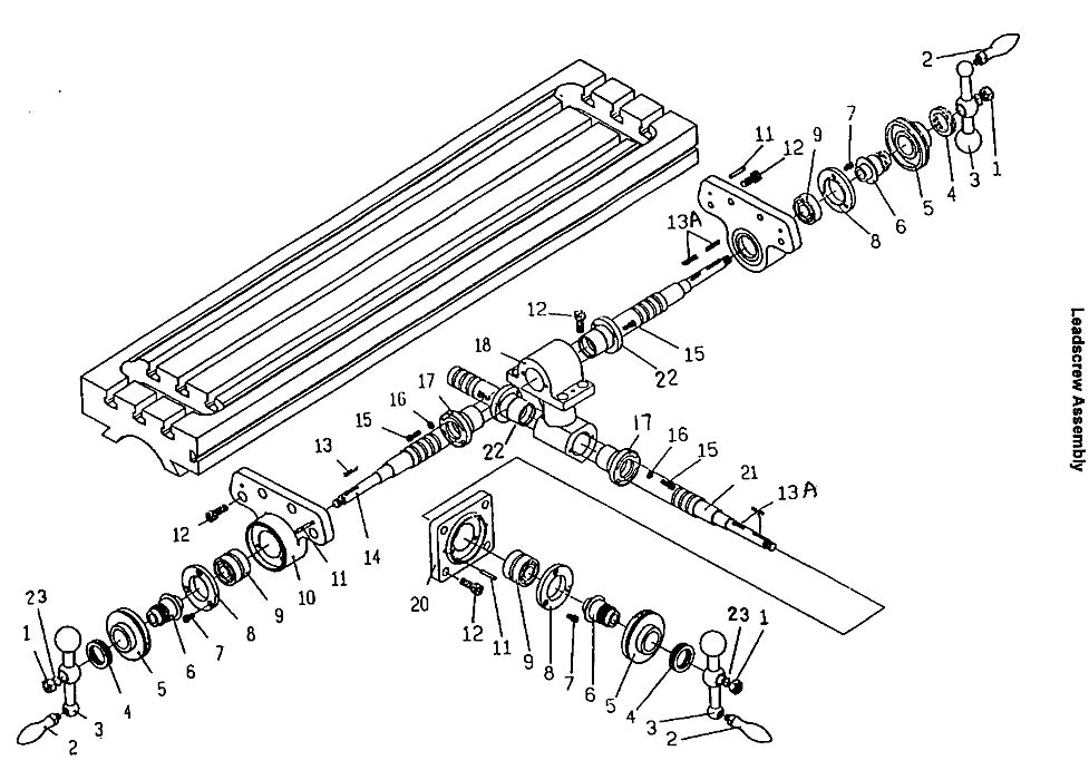 Lead Screw Assembly Diagram and Parts List for 690155 JTM-1050EVS Jet Metal Work & Weld