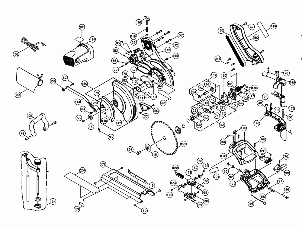 Fig-0 Diagram and Parts List for 707110  Jet Table Saw