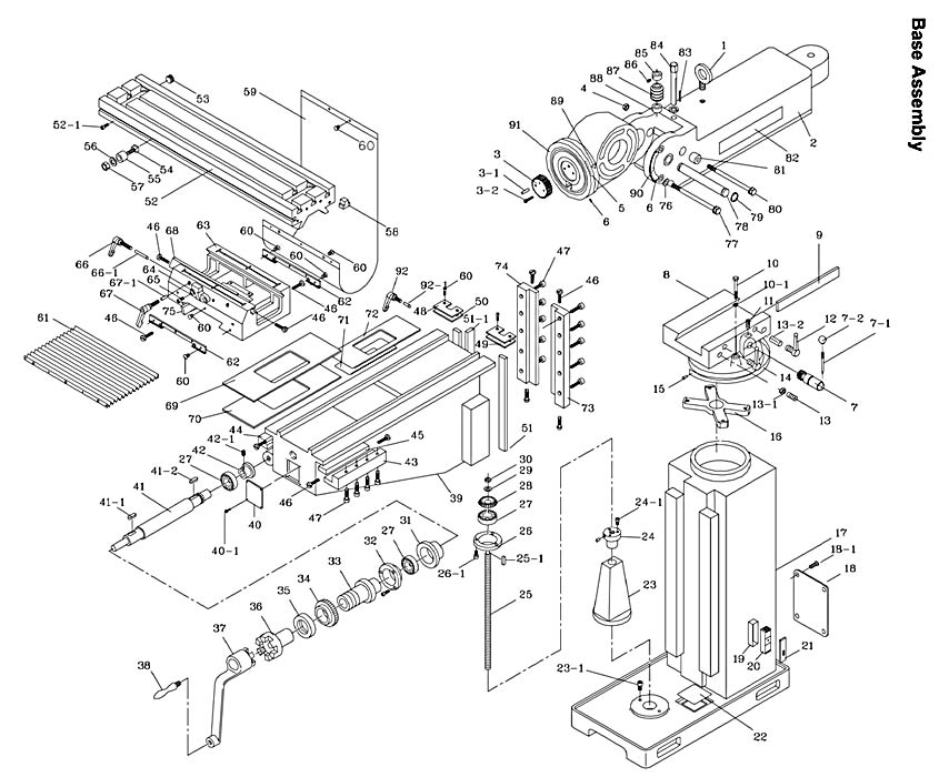 Base Assembly Diagram and Parts List for 690053 JTM-1054R Jet Metal Work & Weld