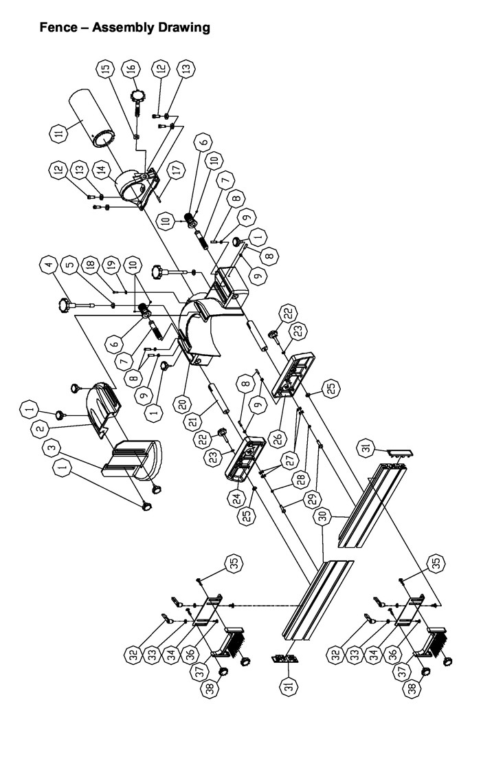 Fence Diagram and Parts List for 1280102C PM2700 Jet Shaper