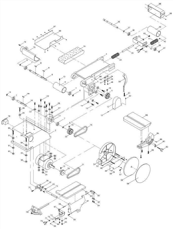 Belt And Disc Sander Diagram and Parts List for 414550K J-4210 Jet Sander