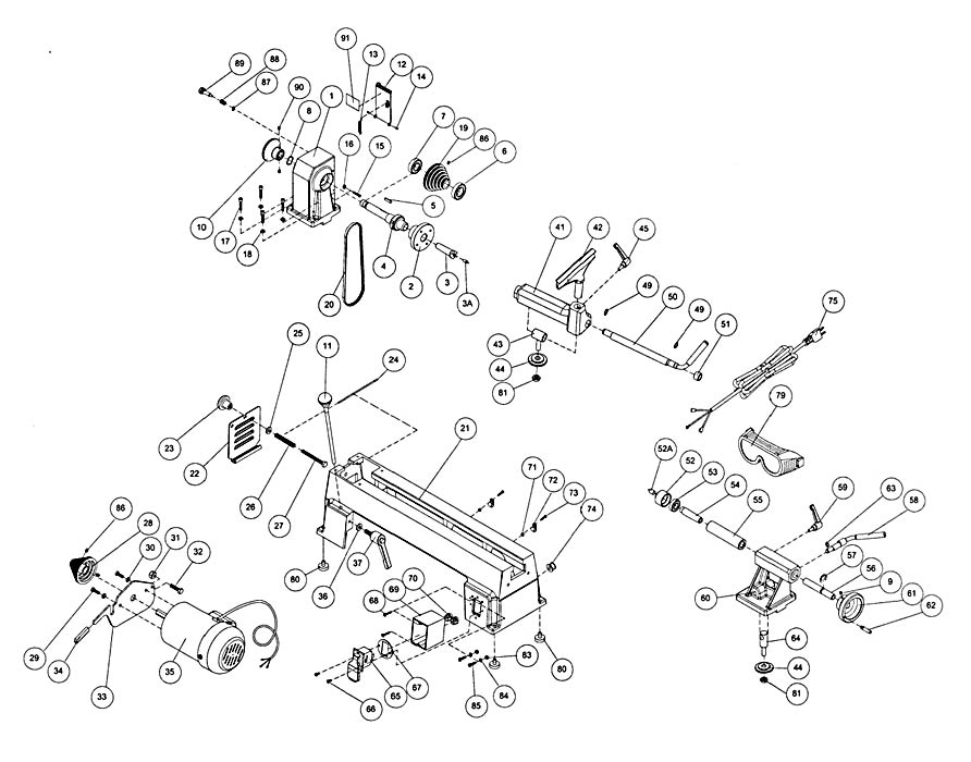 Mini Lathe Diagram and Parts List for 708375 JML-1014I Jet Lathe