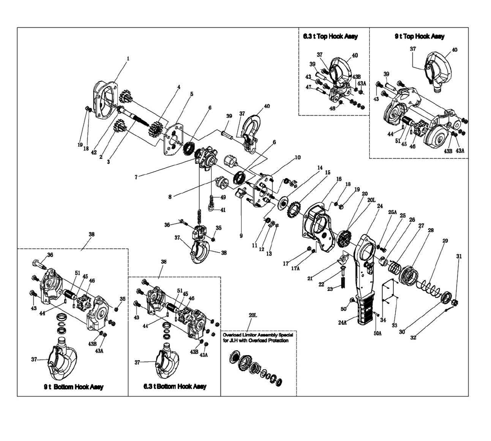 Page 1 Diagram and Parts List for 230015  Jet Hoist & Winch