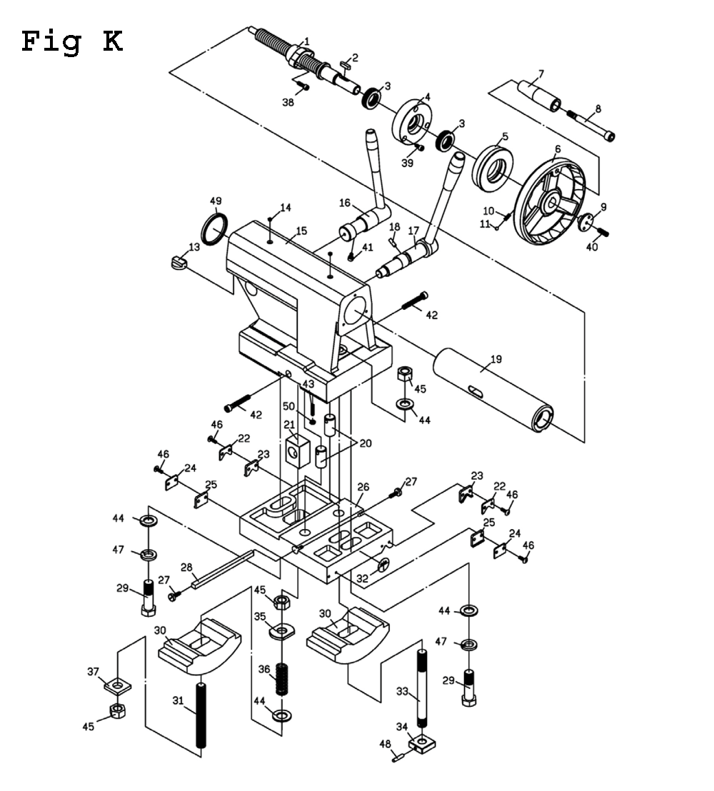 Fig-16 Diagram and Parts List for EGH-1740 892509 Jet Lathe