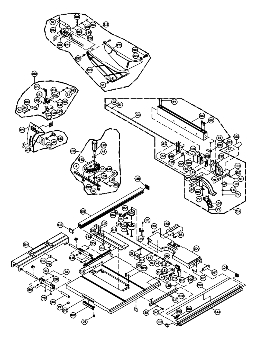 Fig-1 Diagram and Parts List for 707000  Jet Table Saw