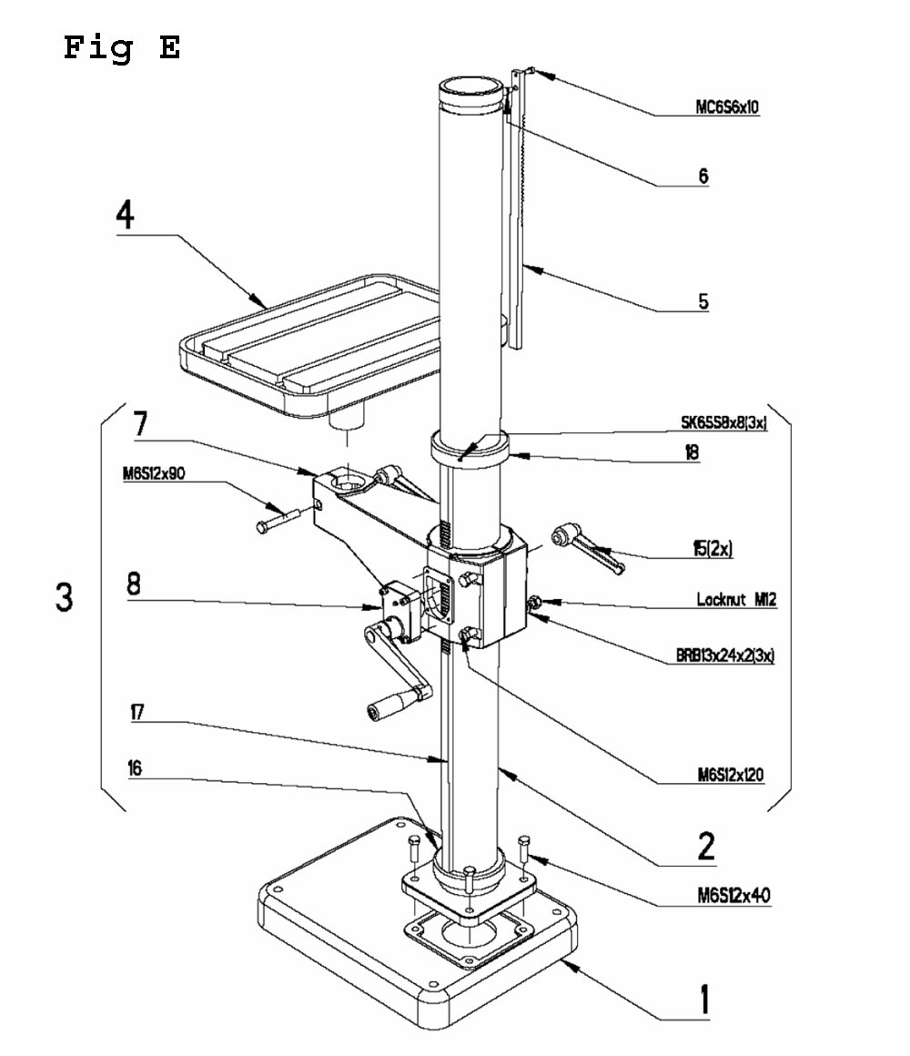 Fig-10 Diagram and Parts List for J-A2608-1 354027 Jet Drill Press