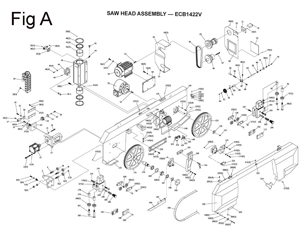 Fig-1 Diagram and Parts List for 891160  Jet Table Saw