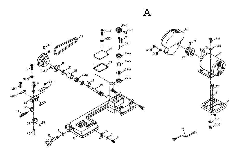 Fig-1 Diagram and Parts List for 414453  Jet Table Saw
