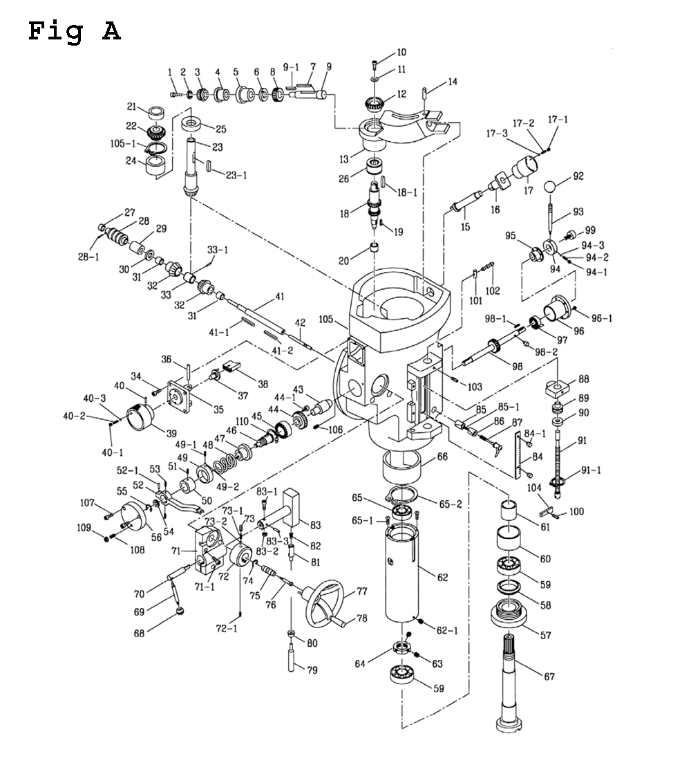 Fig-3 Diagram and Parts List for JTM-1055 691226 Jet Mill