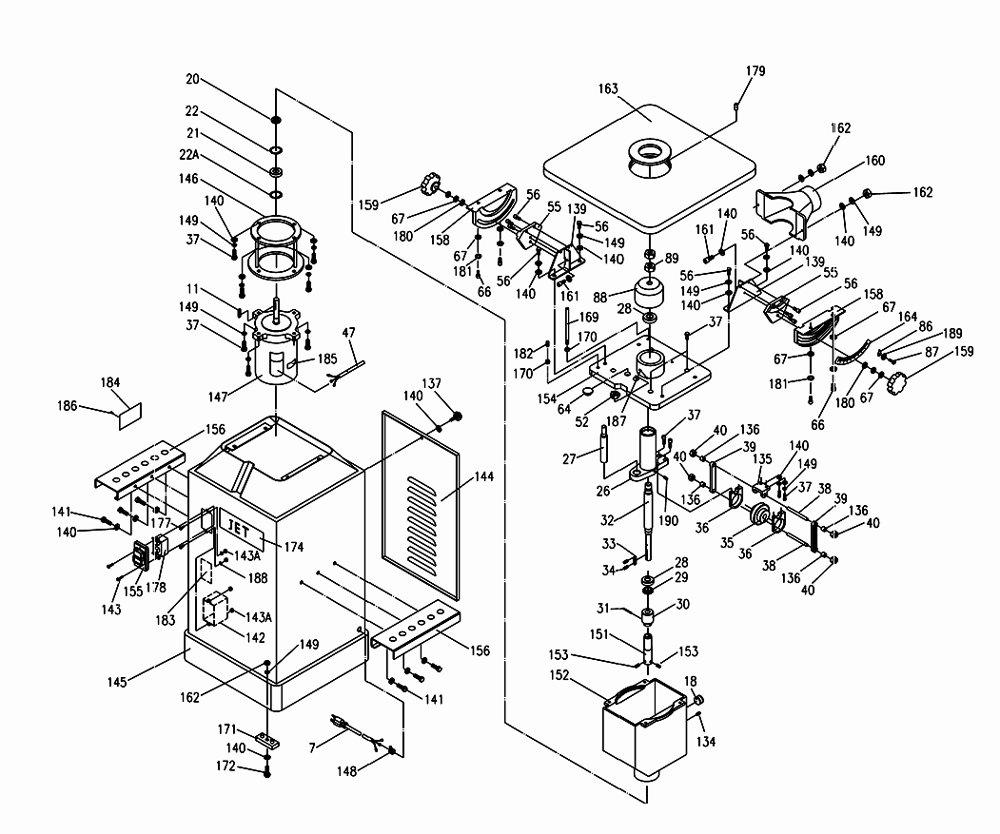 Fig-0 Diagram and Parts List for 708411  Jet Sander Grinder
