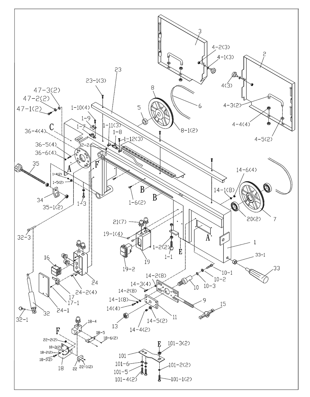 Fig-0 Diagram and Parts List for 424465  Jet Table Saw