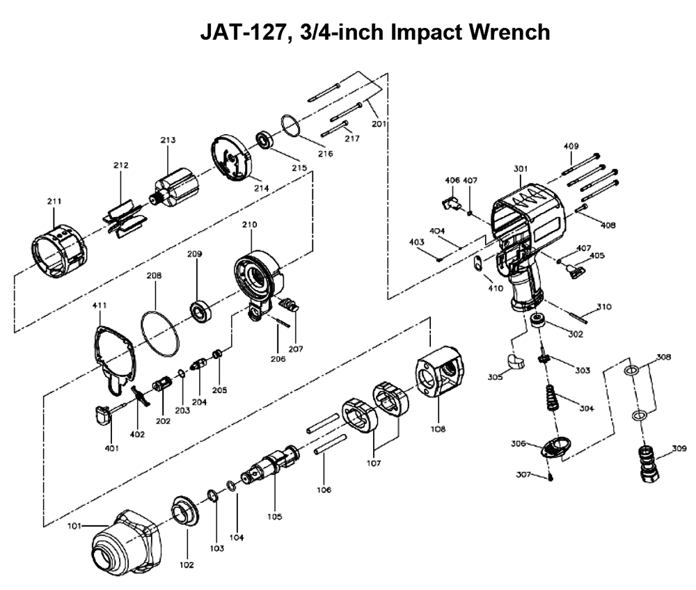 Fig-0 Diagram and Parts List for 505127  Jet Wrench