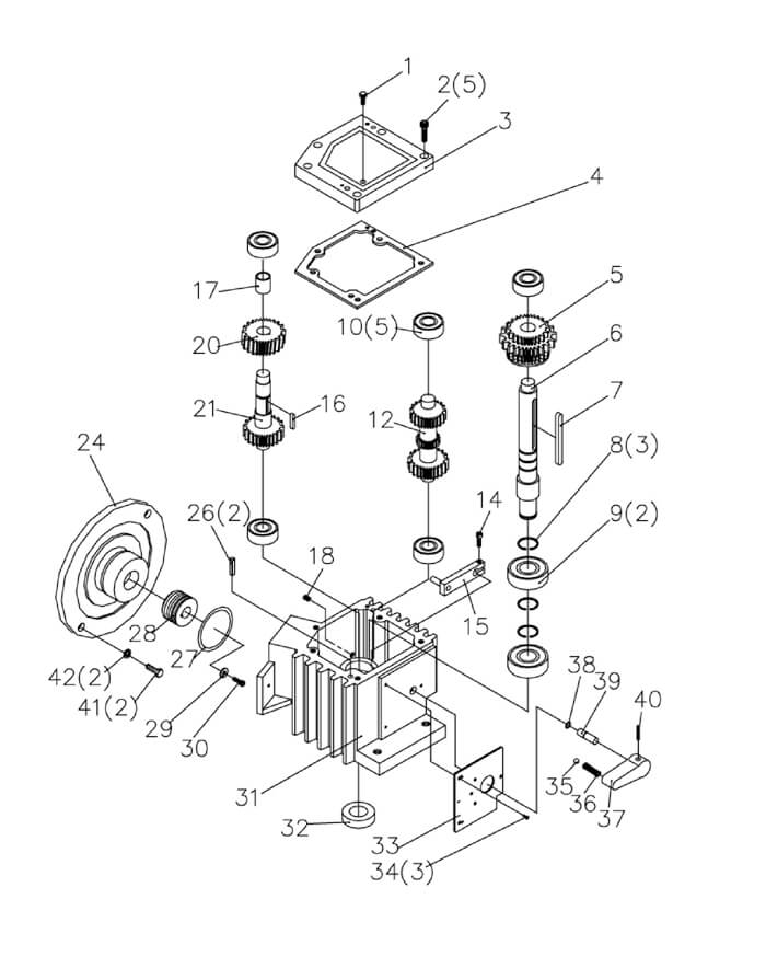 Gearbox Assembly Diagram and Parts List for HVBS-710SG  Jet Band Saw