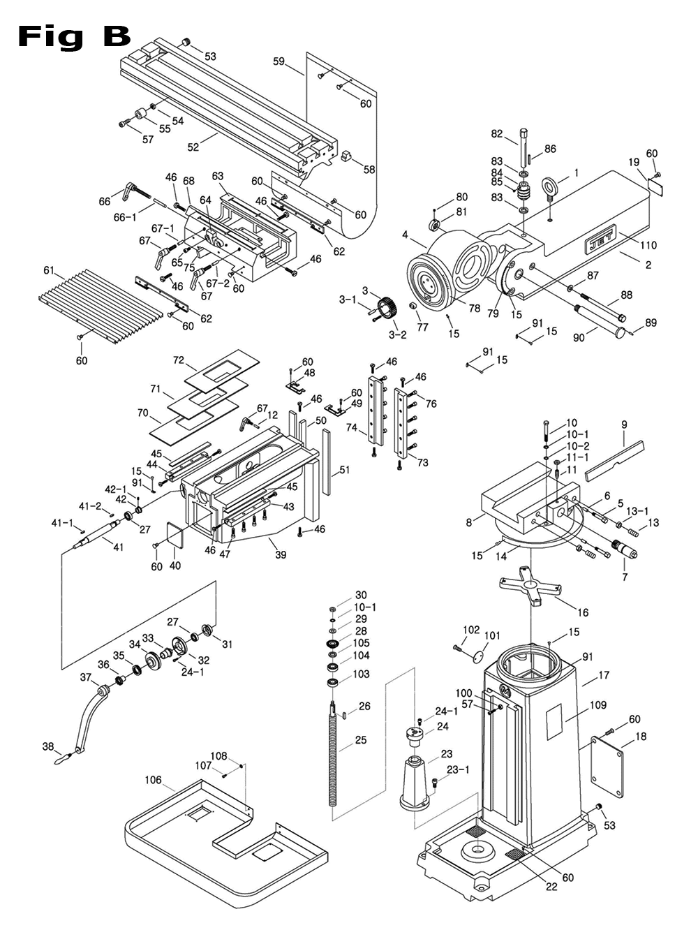 Fig-2 Diagram and Parts List for 698121  Jet Mill