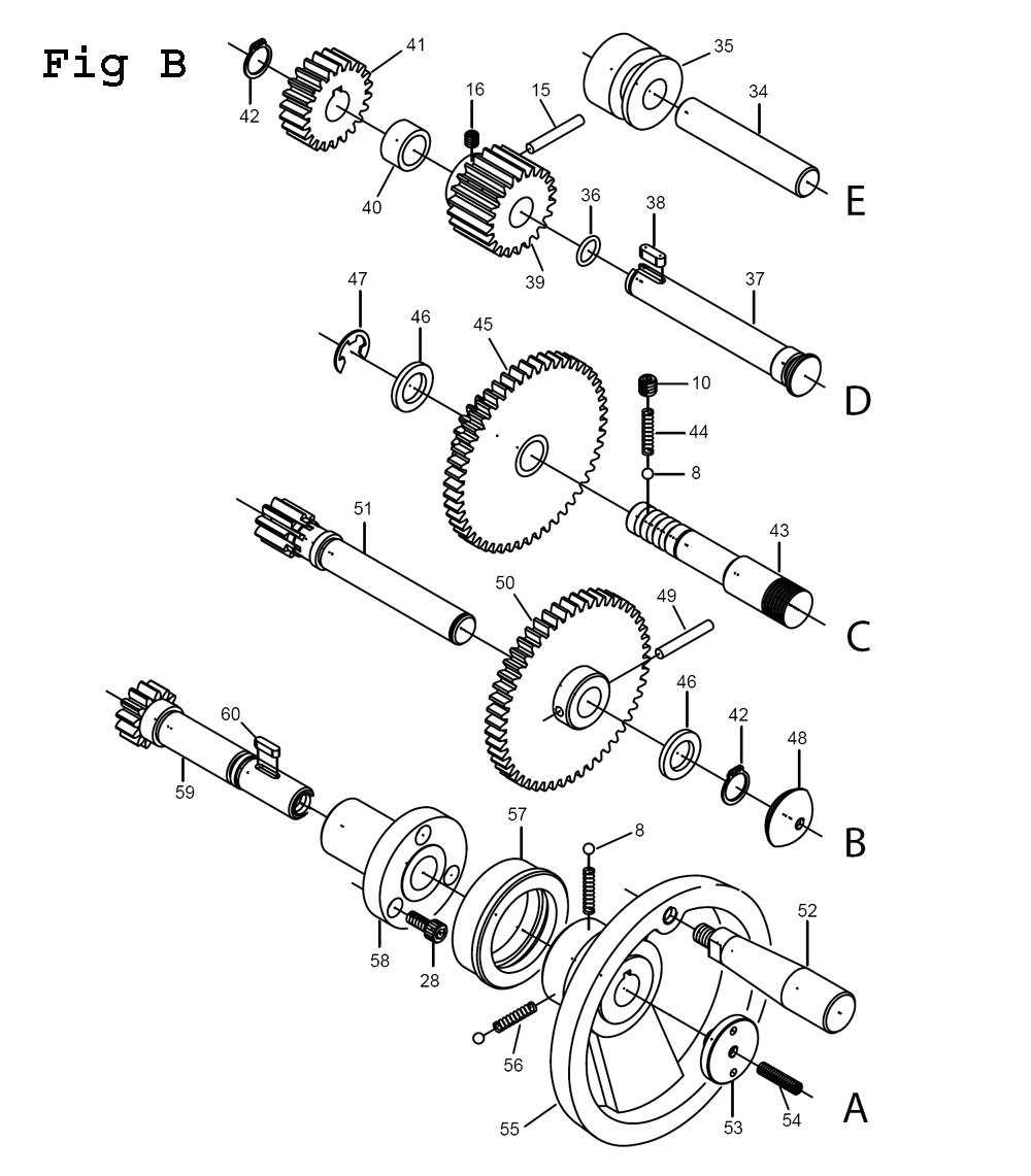 Fig-6 Diagram and Parts List for E-1340VS 892414 Jet Lathe