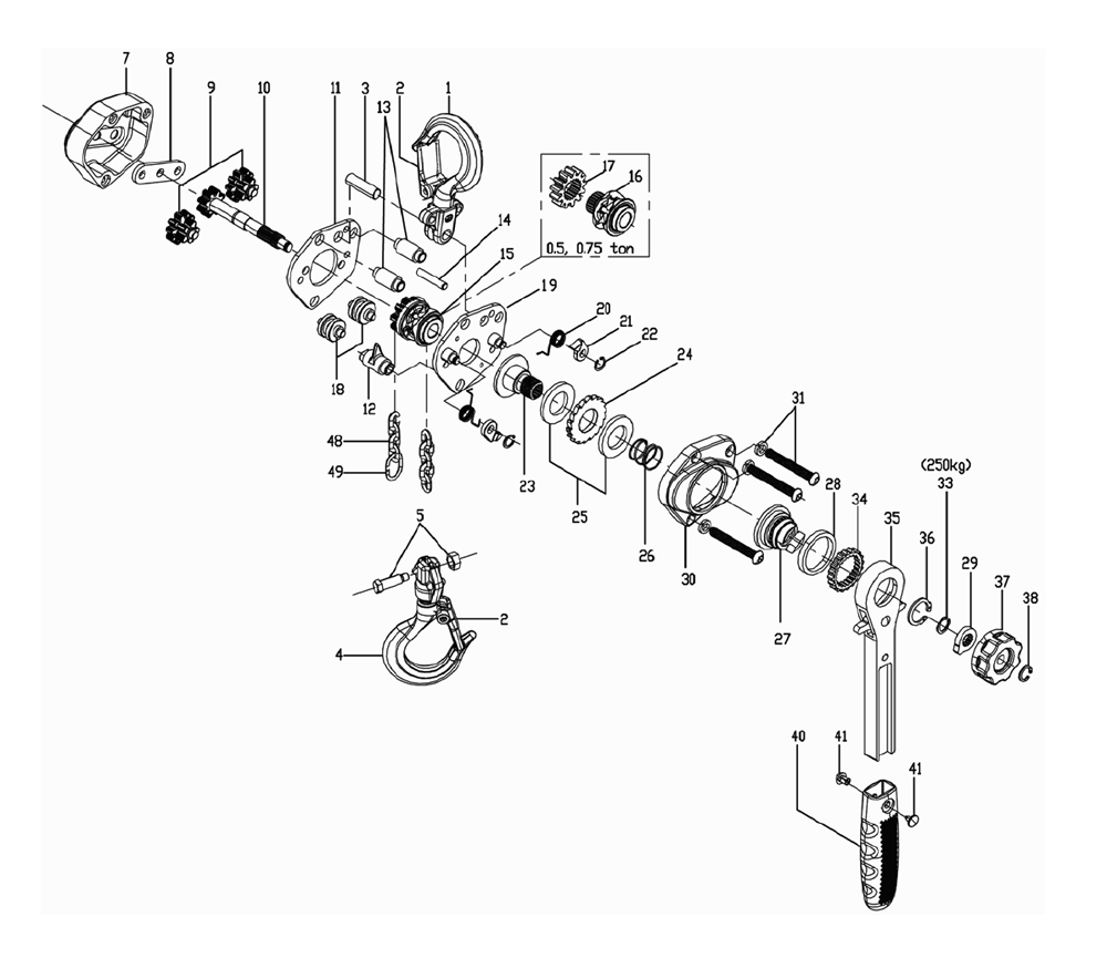 Page 1 Diagram and Parts List for 181505  Jet Hoist & Winch