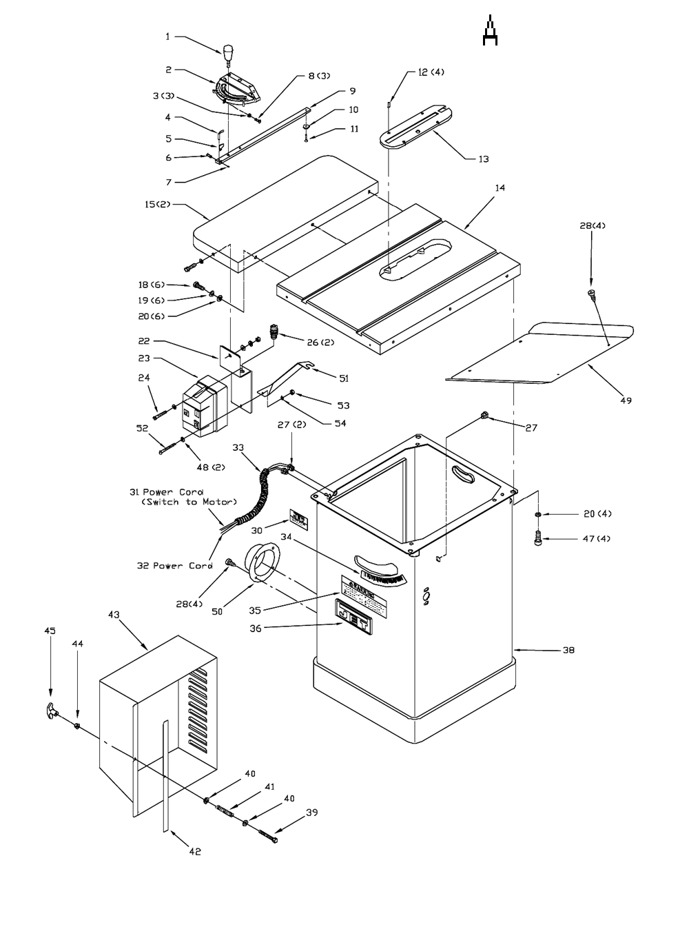 Fig-0 Diagram and Parts List for 708663PK  Jet Table Saw