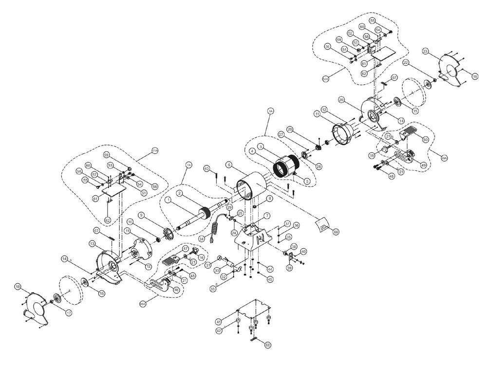 Fig-0 Diagram and Parts List for JWBG-8 726100 Jet Sander Grinder