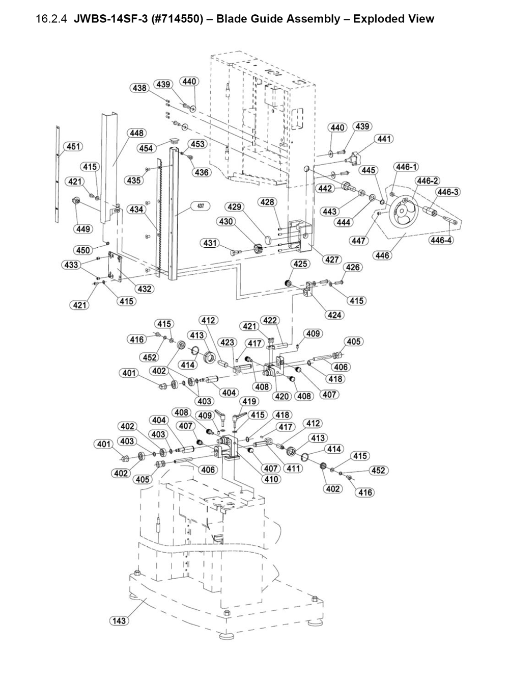 Fig-3 Diagram and Parts List for JWBS-14SF-3 714550 Jet Table Saw