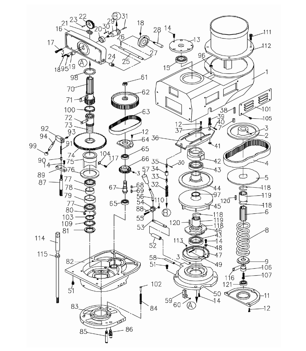 Fig-0 Diagram and Parts List for JTM-4VS 690182 Jet Mill
