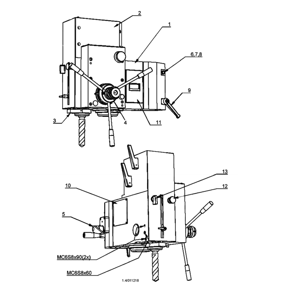 Fig-0 Diagram and Parts List for J-A3008-4 354035 Jet Drill Press