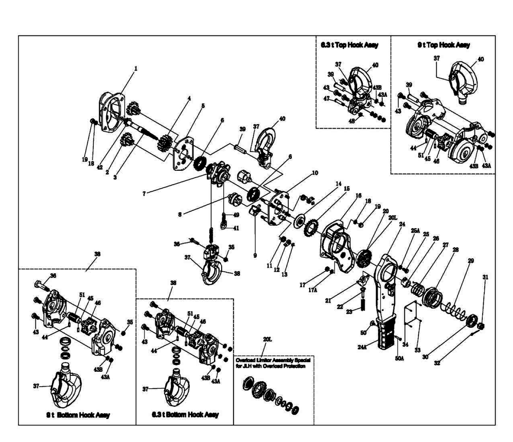 Page 1 Diagram and Parts List for 290115  Jet Hoist & Winch