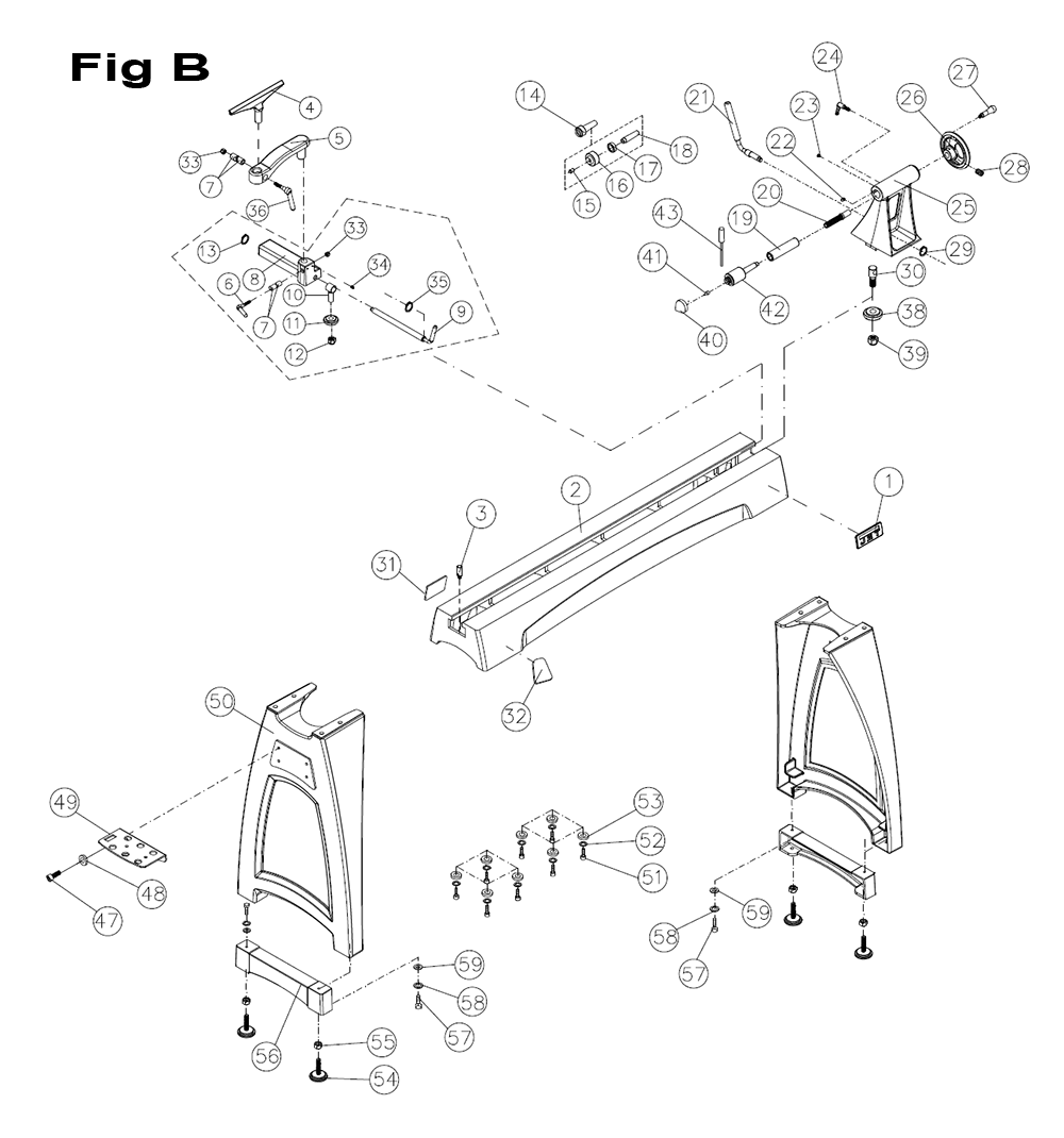 Fig-1 Diagram and Parts List for 719650  Jet Lathe
