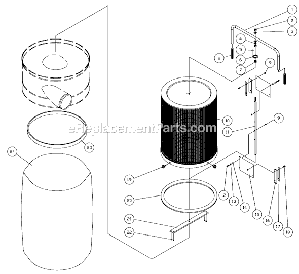 Page B Diagram and Parts List for DC-1100RC 708626RC Jet Dust Collector