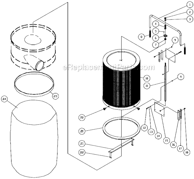 Page B Diagram and Parts List for DC-1100VX Series Jet Dust Collector