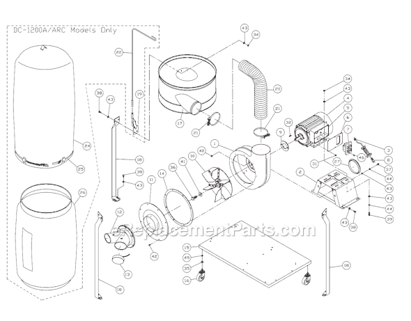 Page A Diagram and Parts List for DC-1200A 708635 Jet Dust Collector
