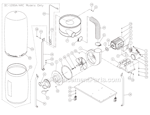 Page A Diagram and Parts List for DC-1200C 708634C Jet Dust Collector
