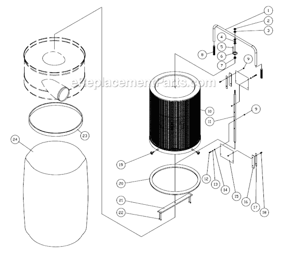 Page B Diagram and Parts List for DC-1200C 708634C Jet Dust Collector