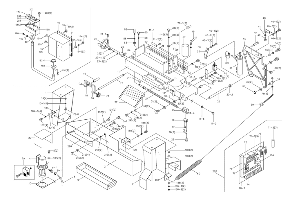 Fig-0 Diagram and Parts List for J-7040 414499 Jet Table Saw