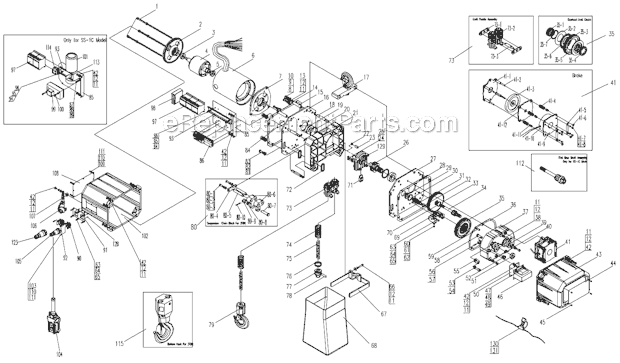 Page C Diagram and Parts List for DS-3C 1T Jet Hoist & Winch