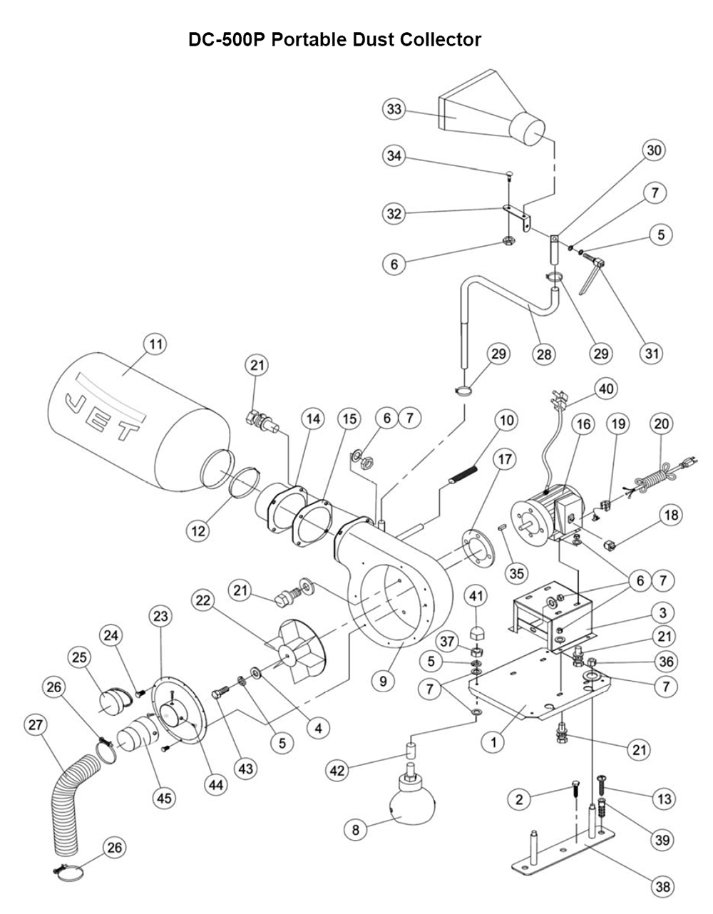 Fig-0 Diagram and Parts List for 717500  Jet Dust Collector