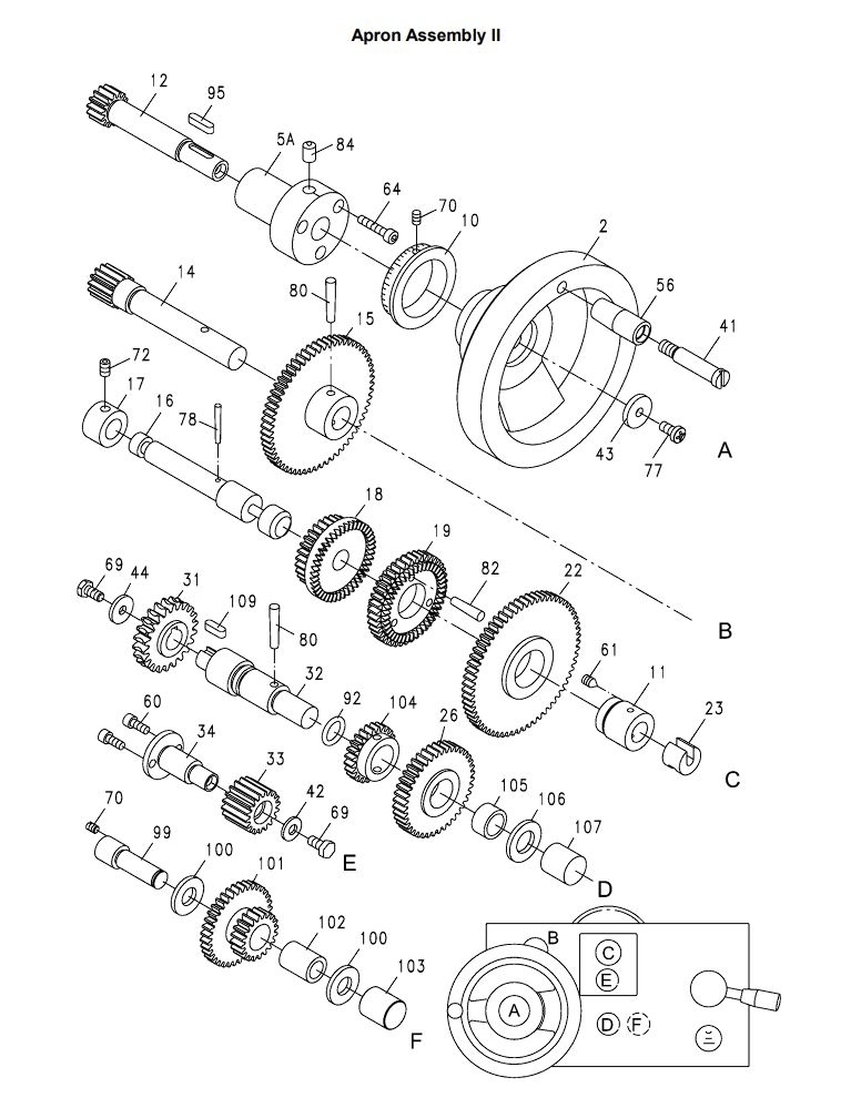 Apron Assembly Ii Diagram and Parts List for 321459 GH-1340W Jet Lathe