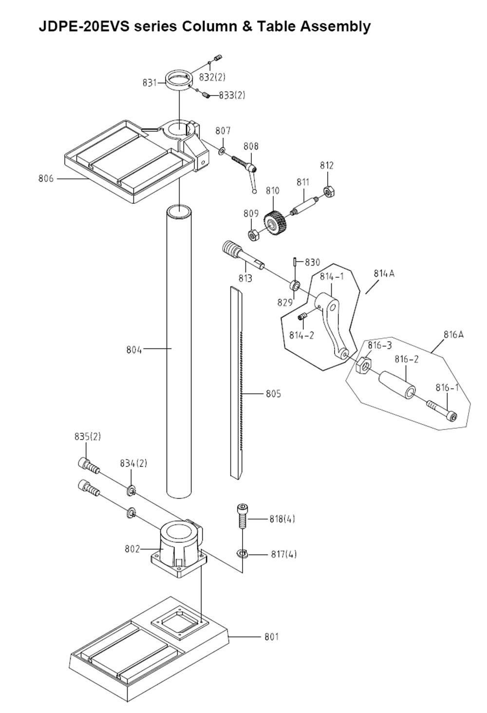 Fig-4 Diagram and Parts List for 354250  Jet Drill Press