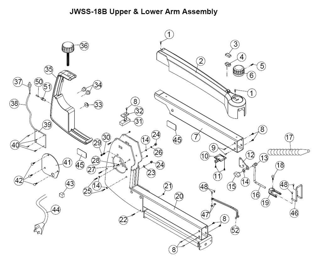 Fig-0 Diagram and Parts List for 727300K  Jet Table Saw
