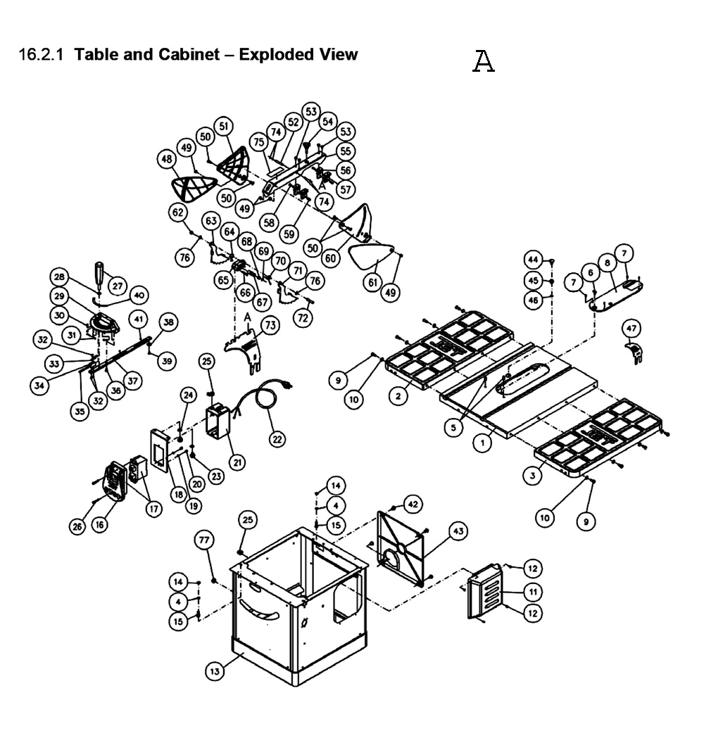 Fig-1 Diagram and Parts List for 708492K  Jet Table Saw