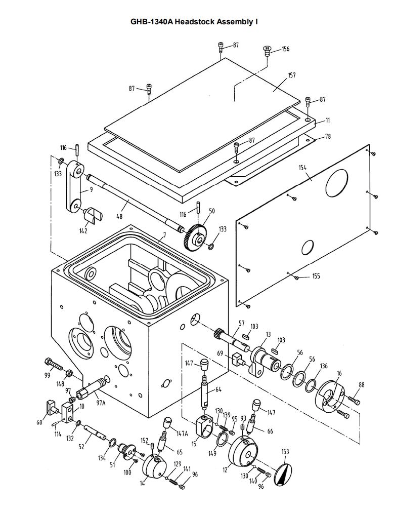 Headstock Assembly I Diagram and Parts List for 321459 GH-1340W Jet Lathe