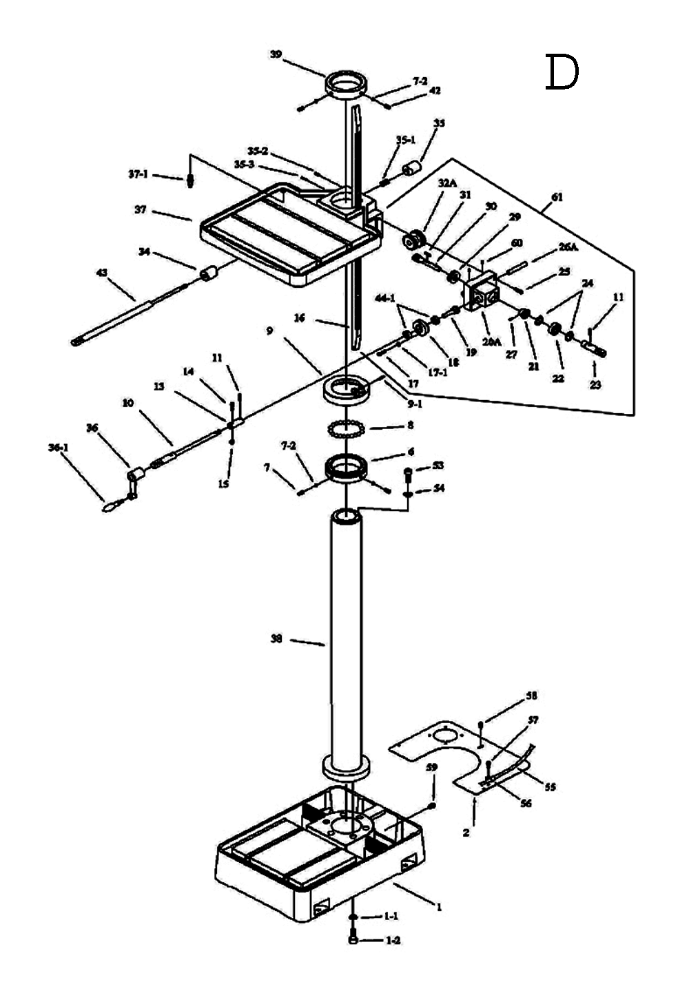 Fig-4 Diagram and Parts List for 354210  Jet Drill Press