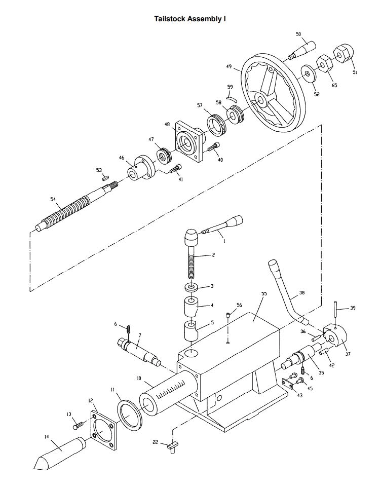 Tailstock Assembly I Diagram and Parts List for 321139 ZX Jet Lathe