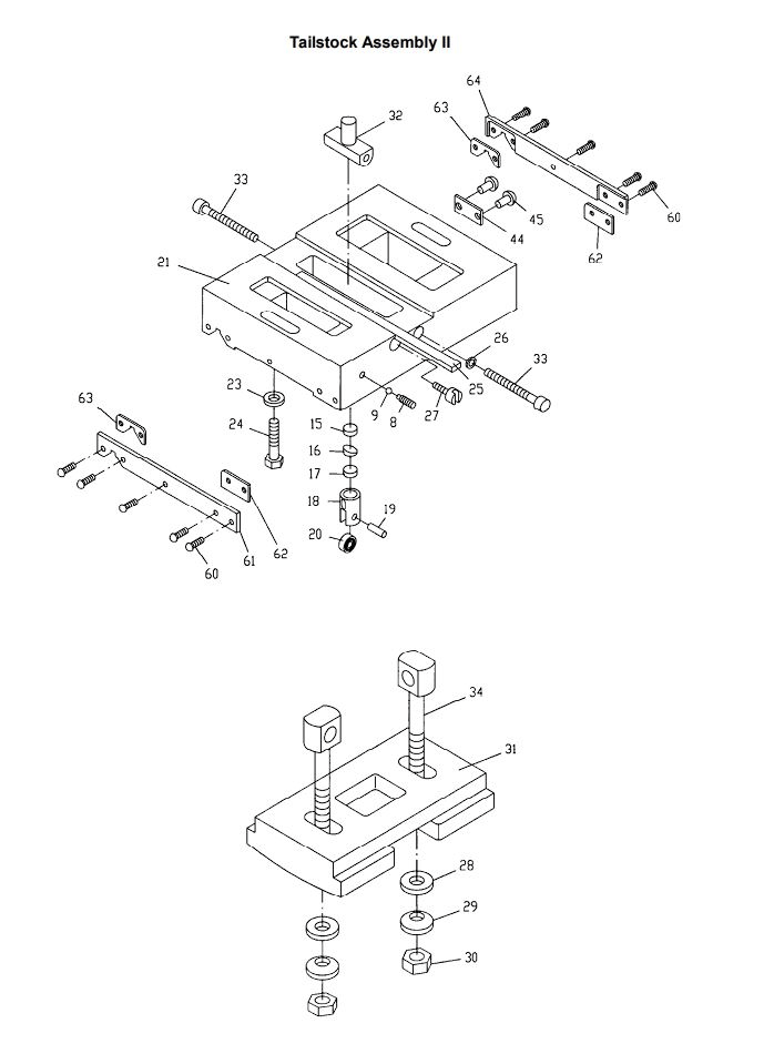 Tailstock Assembly Ii Diagram and Parts List for 321139 ZX Jet Lathe