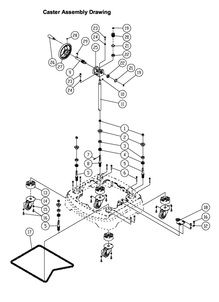 Caster Assembly Diagram and Parts List for 1280102C PM2700 Jet Shaper